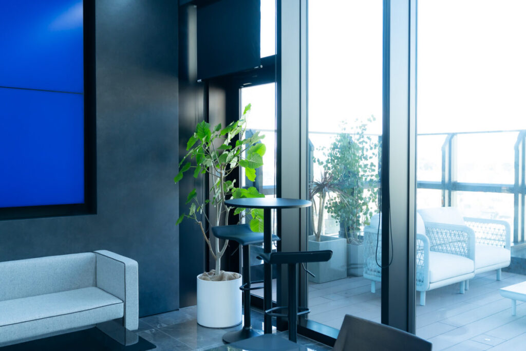 気分に応じて使い分けられるよう、いろいろな家具が。グリーンはすべて本物